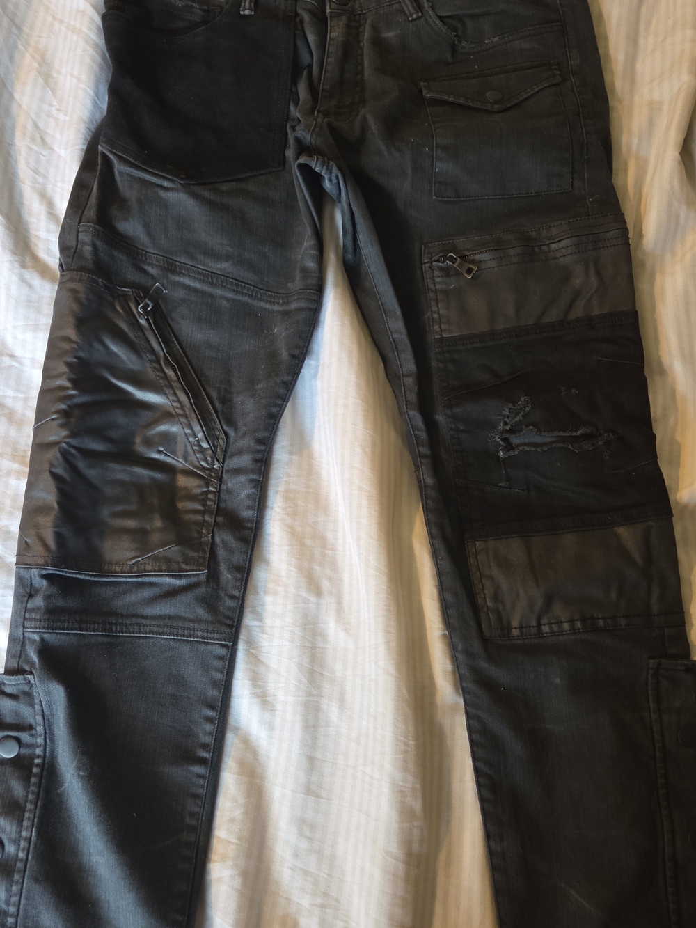 Jordan Craig Men's Black Patchwork Skinny Cargo Jeans